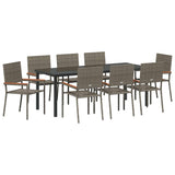 Garden Dining Set with Cushion 9 pcs Grey Poly Rattan
