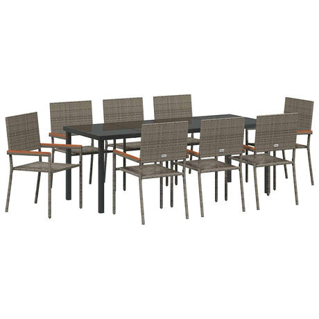 Garden Dining Set with Cushion 9 pcs Grey Poly Rattan
