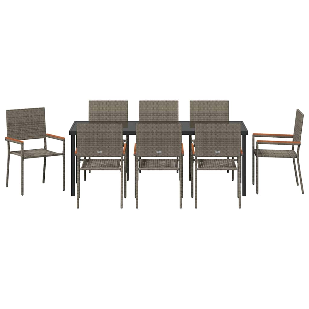 Garden Dining Set with Cushion 9 pcs Grey Poly Rattan