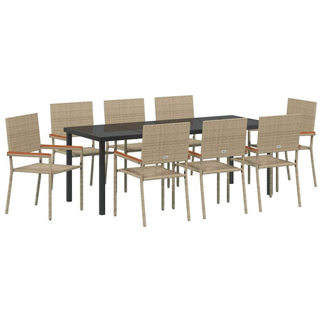 Garden Dining Set with Cushion 9 pcs Beige Poly Rattan