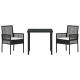 Garden Dining Set with Cushion 3 pcs Black Poly rattan