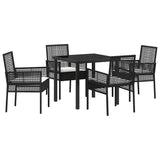 Garden Dining Set with Cushion 5 pcs Black Poly rattan
