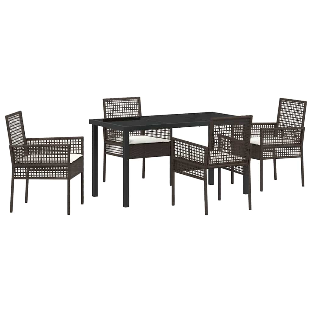 Garden Dining Set with Cushion 5 pcs Brown Poly rattan
