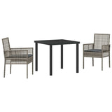 Garden Dining Set with Cushion 3 pcs Grey Poly rattan