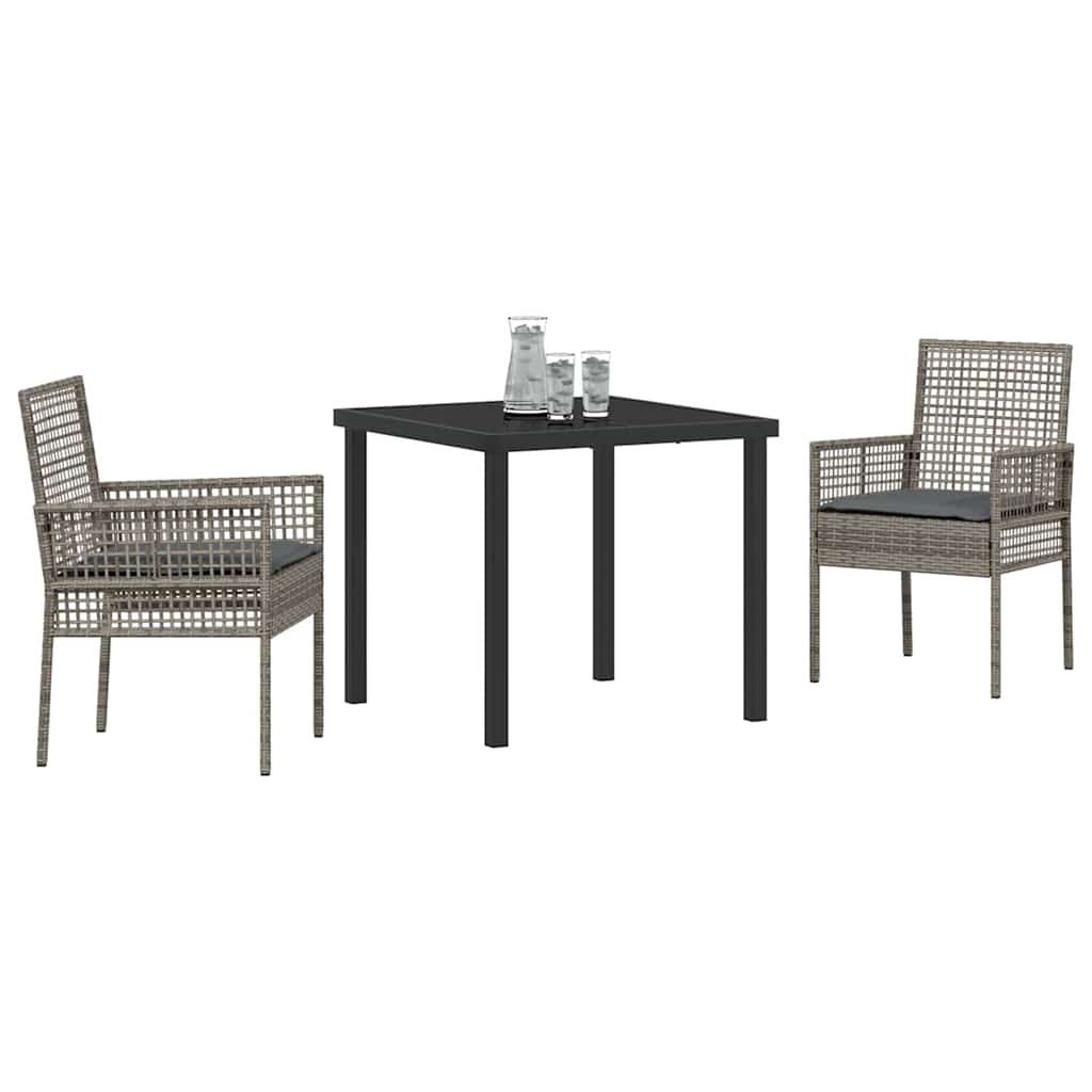 Garden Dining Set with Cushion 3 pcs Grey Poly rattan