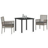 Garden Dining Set with Cushion 3 pcs Grey Poly rattan