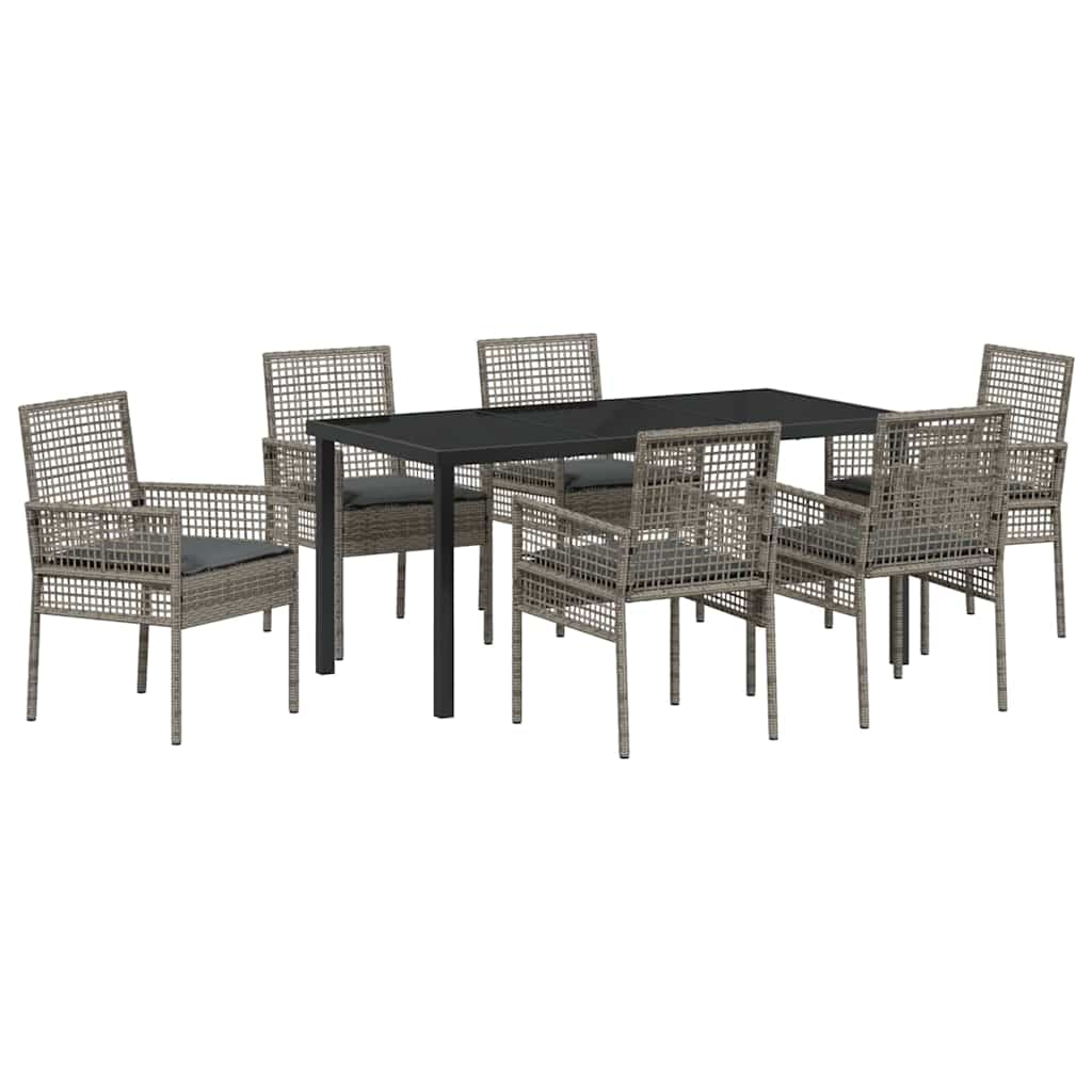 Garden Dining Set with Cushion 7 pcs Grey Poly rattan