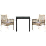 Garden Dining Set with Cushion 3 pcs Beige Poly rattan