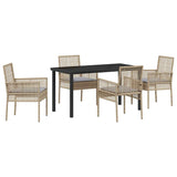 Garden Dining Set with Cushion 5 pcs Beige Poly rattan