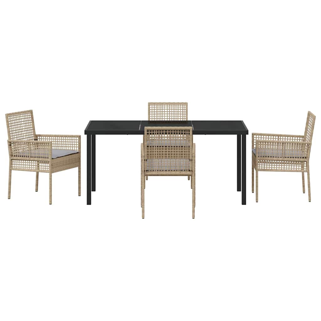 Garden Dining Set with Cushion 5 pcs Beige Poly rattan
