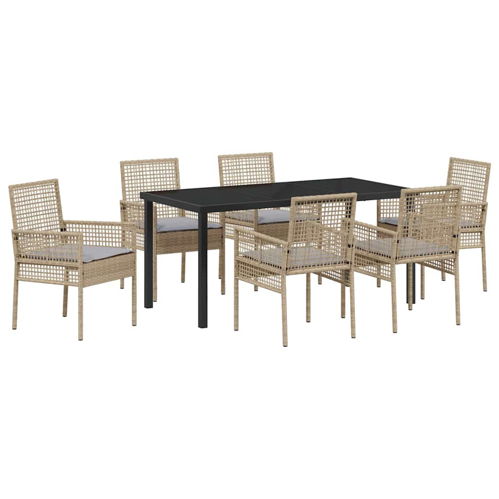 Garden Dining Set with Cushion 7 pcs Beige Poly rattan
