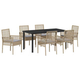 Garden Dining Set with Cushion 7 pcs Beige Poly rattan
