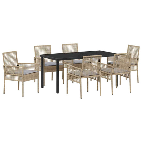 Garden Dining Set with Cushion 7 pcs Beige Poly rattan