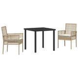 Garden Dining Set with Cushion 3 pcs Beige Poly rattan