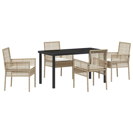 Garden Dining Set with Cushion 5 pcs Beige Poly rattan