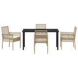 Garden Dining Set with Cushion 5 pcs Beige Poly rattan
