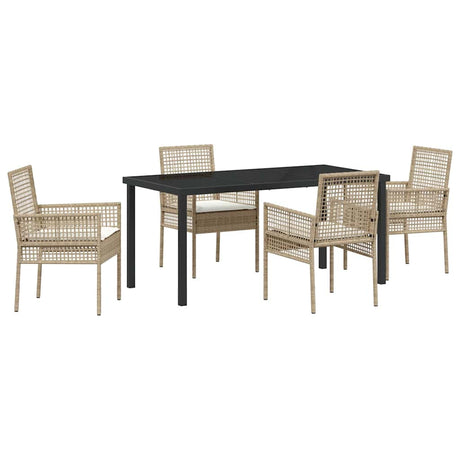 Garden Dining Set with Cushion 5 pcs Beige Poly rattan