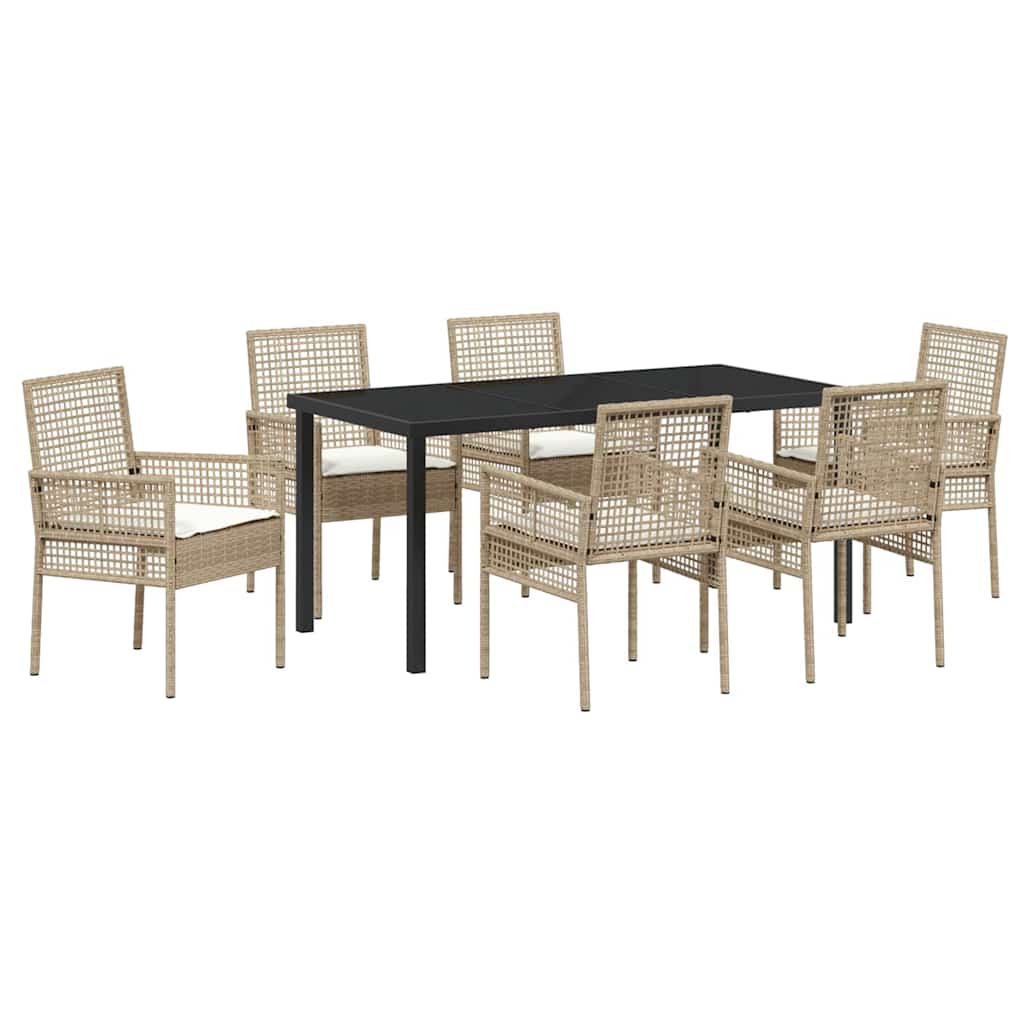 Garden Dining Set with Cushion 7 pcs Beige Poly rattan