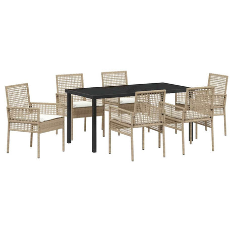Garden Dining Set with Cushion 7 pcs Beige Poly rattan