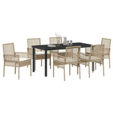 Garden Dining Set with Cushion 7 pcs Beige Poly rattan