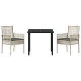Garden Dining Set with Cushion 3 pcs Light Grey Poly rattan
