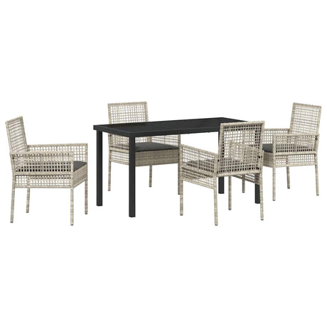 Garden Dining Set with Cushion 5 pcs Light Grey Poly rattan