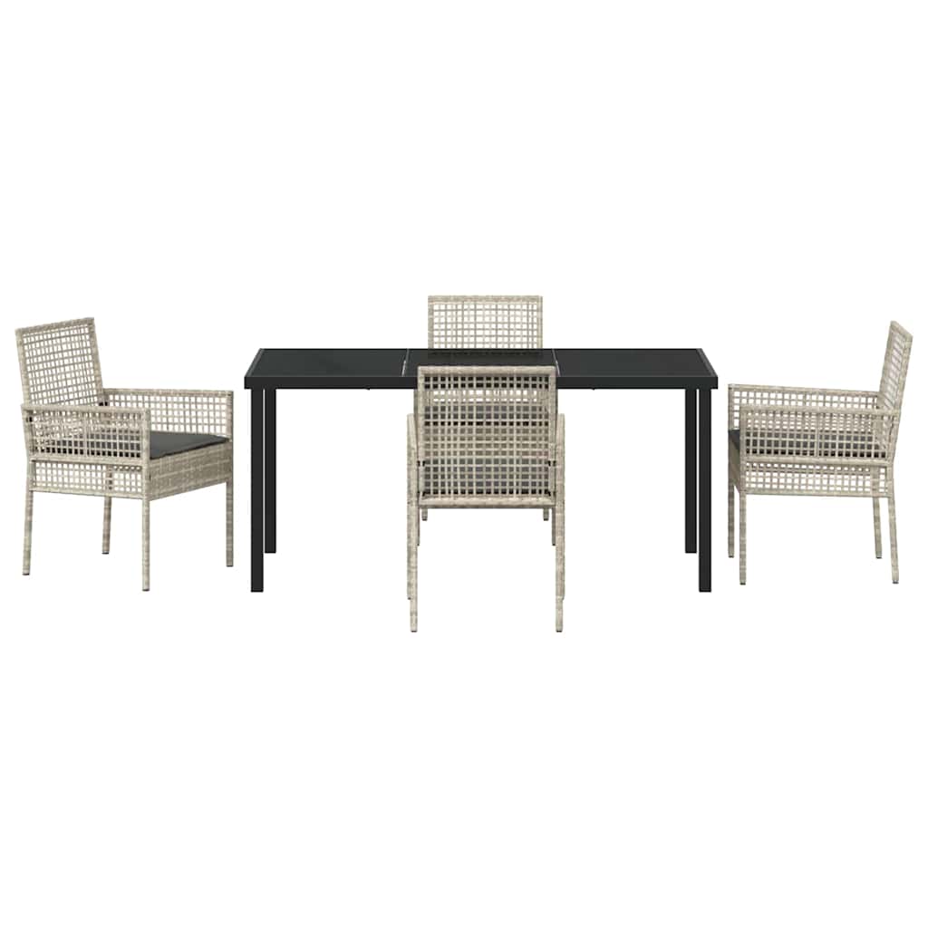 Garden Dining Set with Cushion 5 pcs Light Grey Poly rattan