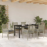 Garden Dining Set with Cushion 7 pcs Light Grey Poly rattan
