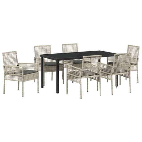 Garden Dining Set with Cushion 7 pcs Light Grey Poly rattan