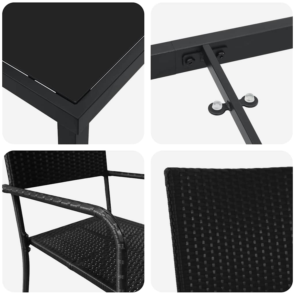 Garden Dining Set 3 pcs Black Poly rattan