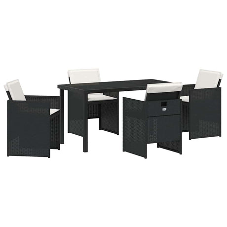 Garden Dining Set with Cushion Folding 5 pcs Black Poly rattan