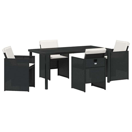 Garden Dining Set with Cushion Folding 5 pcs Black Poly rattan