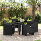 Garden Dining Set with Cushion Folding 5 pcs Black Poly rattan