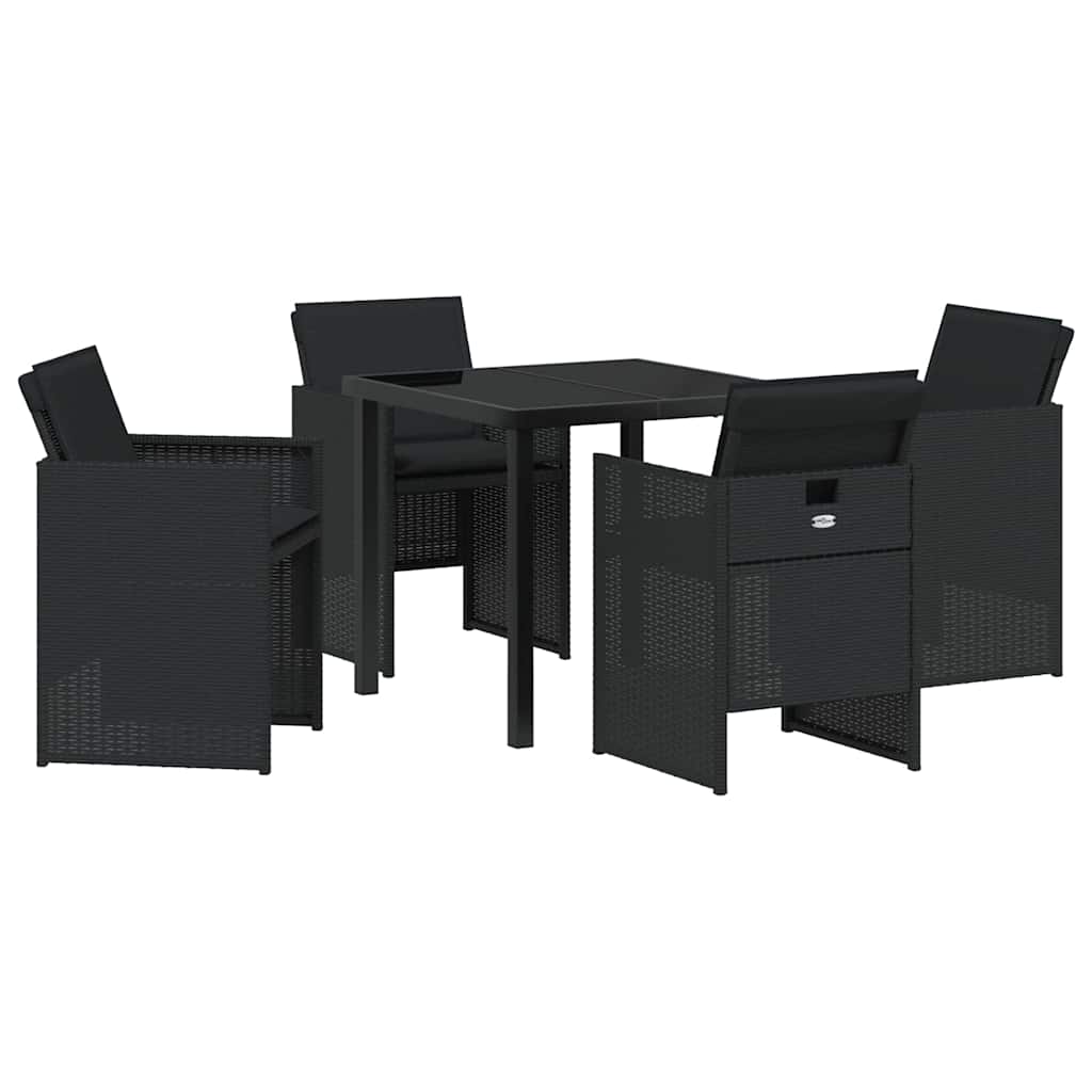 Garden Dining Set with Cushion Folding 5 pcs Black Poly rattan