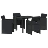 Garden Dining Set with Cushion Folding 5 pcs Black Poly rattan