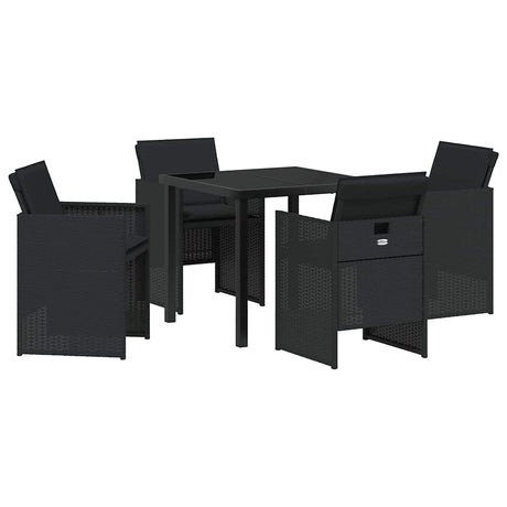Garden Dining Set with Cushion Folding 5 pcs Black Poly rattan