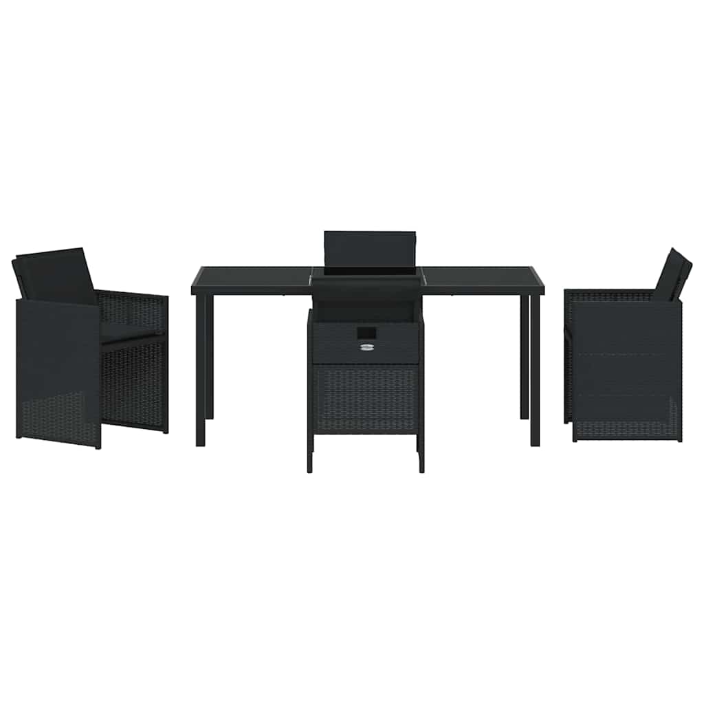 Garden Dining Set with Cushion Folding 5 pcs Black Poly rattan