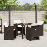 Garden Dining Set with Cushion Folding 5 pcs Brown Poly rattan