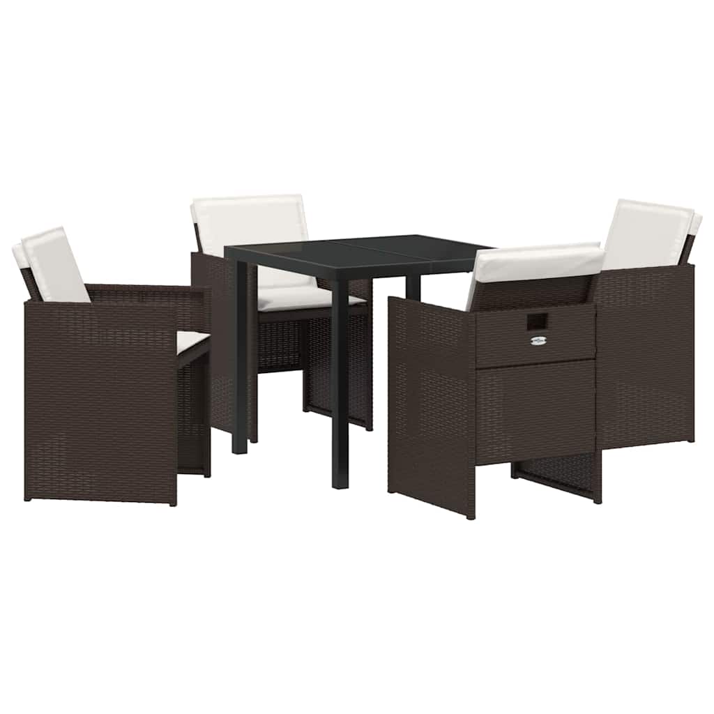 Garden Dining Set with Cushion Folding 5 pcs Brown Poly rattan