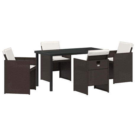 Garden Dining Set with Cushion Folding 5 pcs Brown Poly rattan