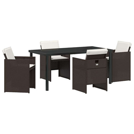 Garden Dining Set with Cushion Folding 5 pcs Brown Poly rattan