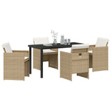 Garden Dining Set with Cushion Folding 5 pcs Beige Poly rattan