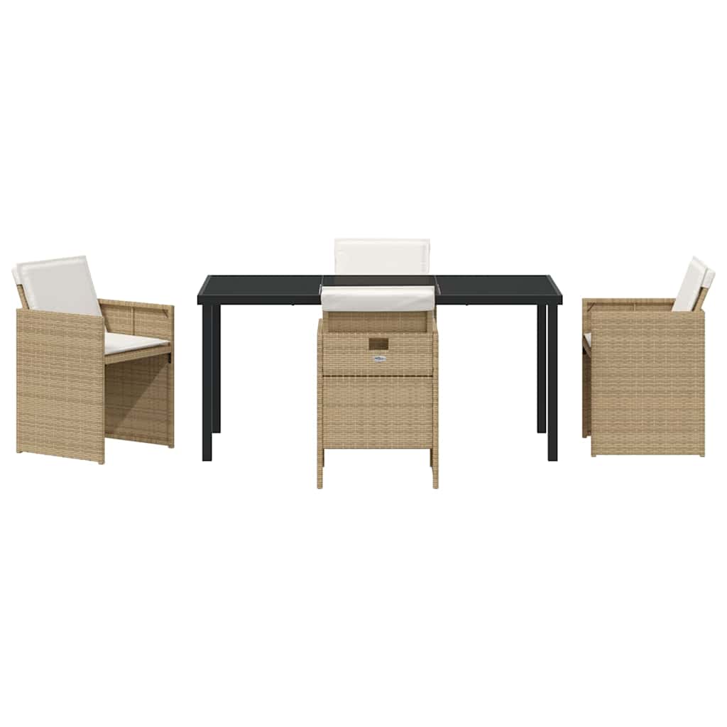 Garden Dining Set with Cushion Folding 5 pcs Beige Poly rattan