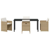 Garden Dining Set with Cushion Folding 5 pcs Beige Poly rattan