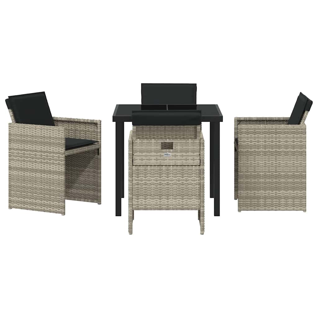 Garden Dining Set with Cushion 5 pcs Light grey Poly rattan