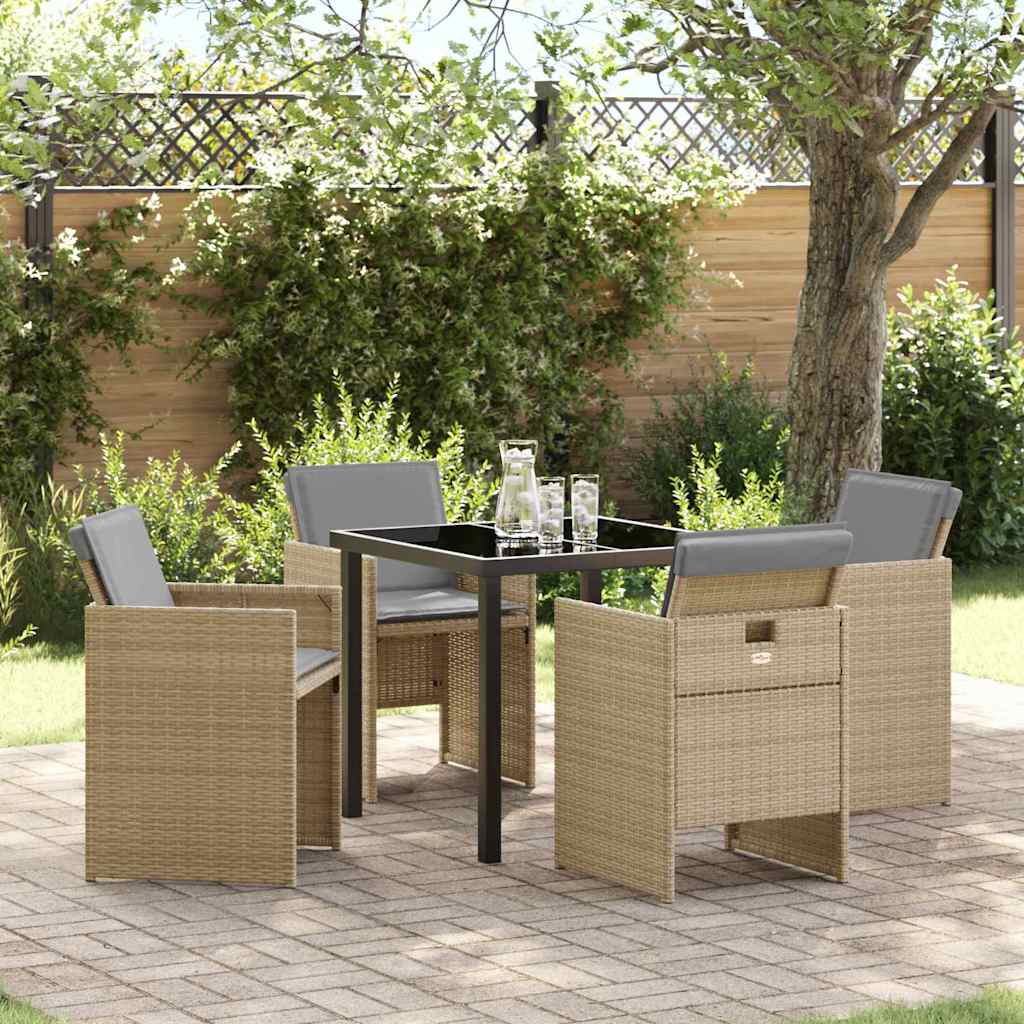 Garden Dining Set with Cushion Folding 5 pcs Beige Poly rattan