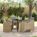 Garden Dining Set with Cushion Folding 5 pcs Beige Poly rattan