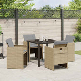 Garden Dining Set with Cushion Folding 5 pcs Beige Poly rattan