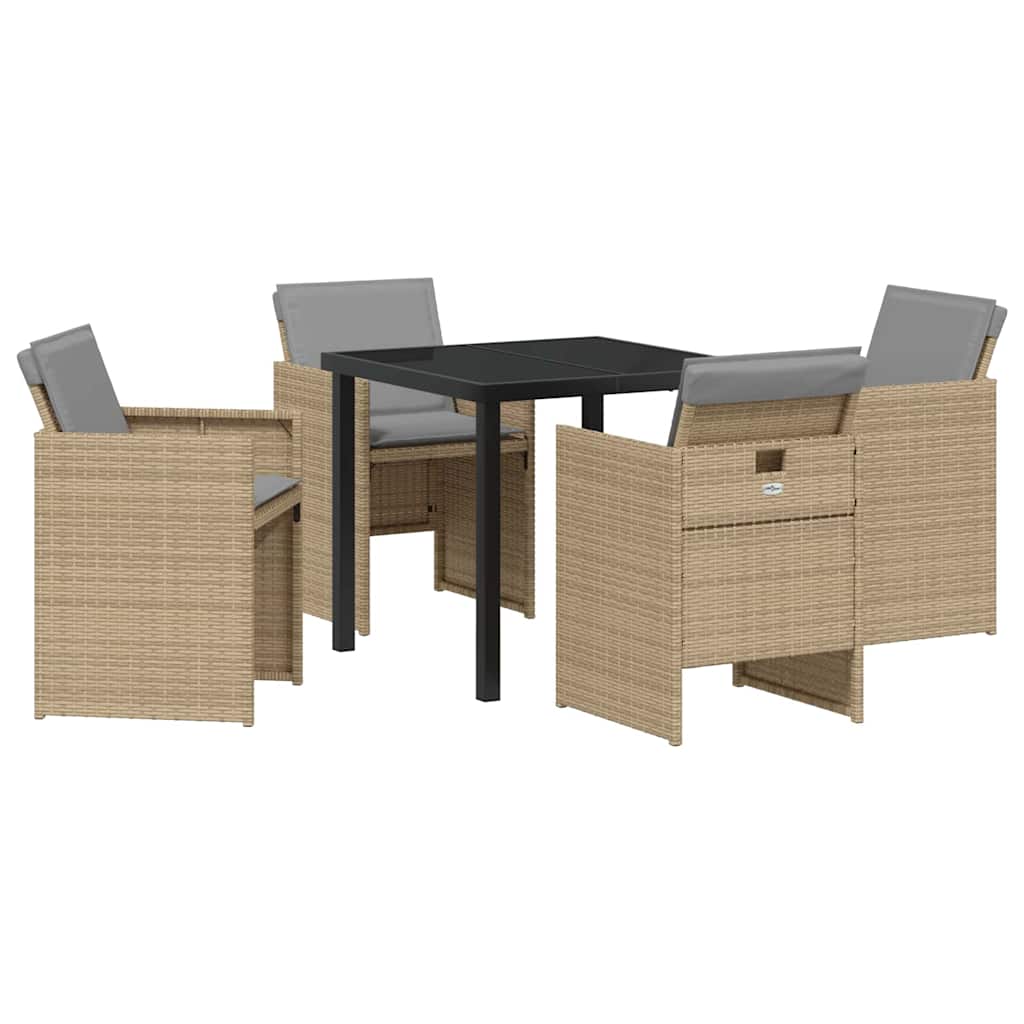 Garden Dining Set with Cushion Folding 5 pcs Beige Poly rattan