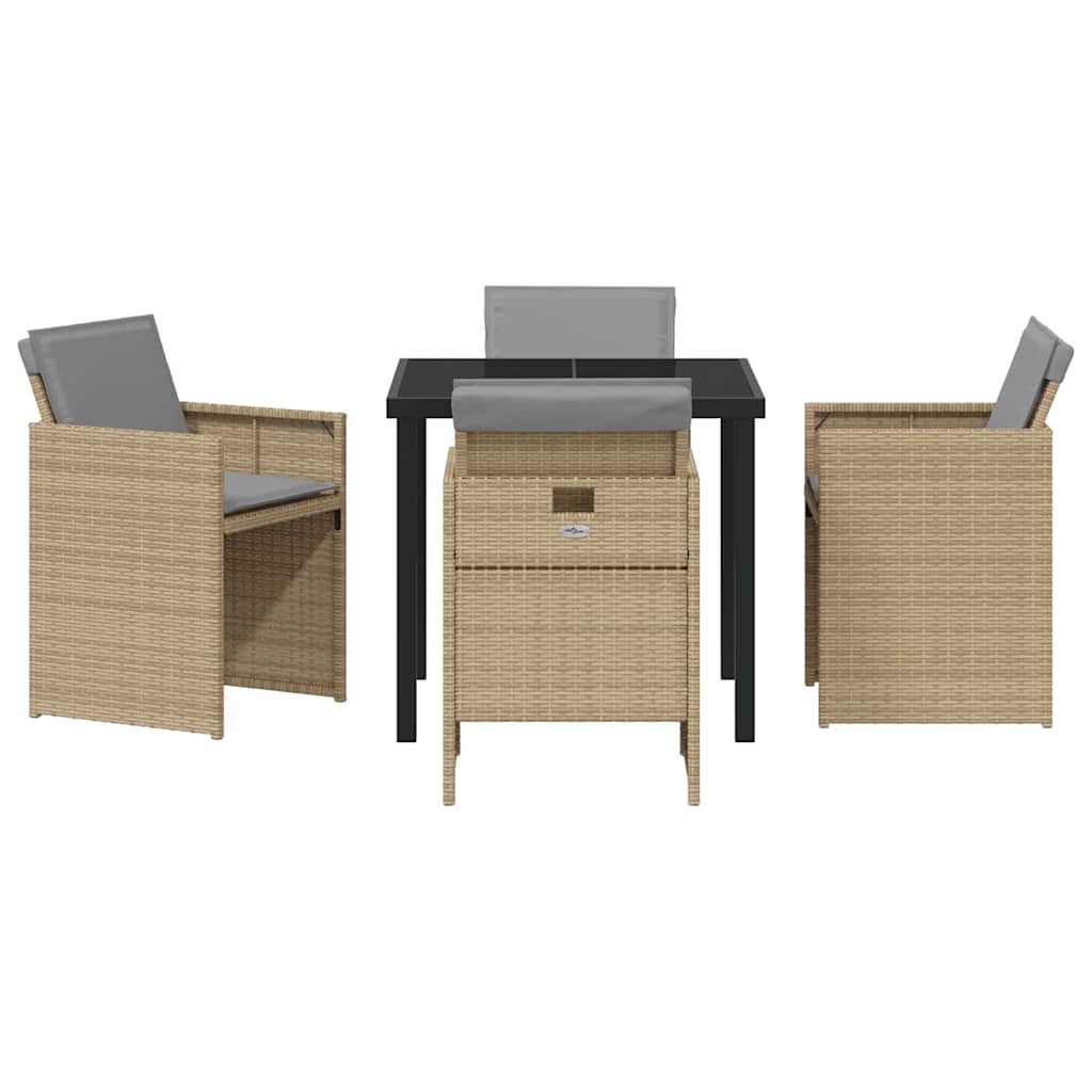 Garden Dining Set with Cushion Folding 5 pcs Beige Poly rattan